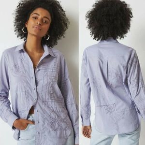 Anthropologie Embroidered Handkerchief Patchwork Button Down Shirt